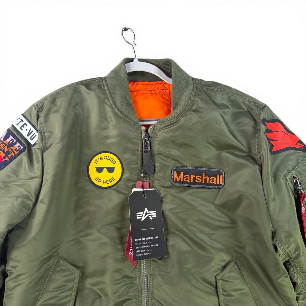 Alpha Industries MA-1 Patched‎ Bomber Jacket Mens XL Slim Fit Sage Green Flight